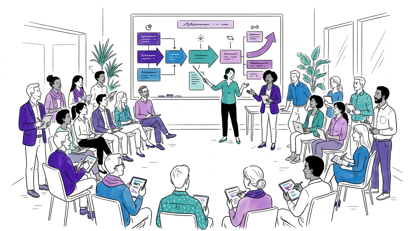 Illustration: Rollenspezifische Trainings und KI-Enablement im Team